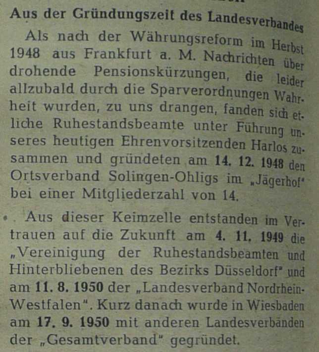 Meldung im Verbandsorgan 'Der Ruhestandsbeamte' im Dezemberheft 1954, Seite 232.